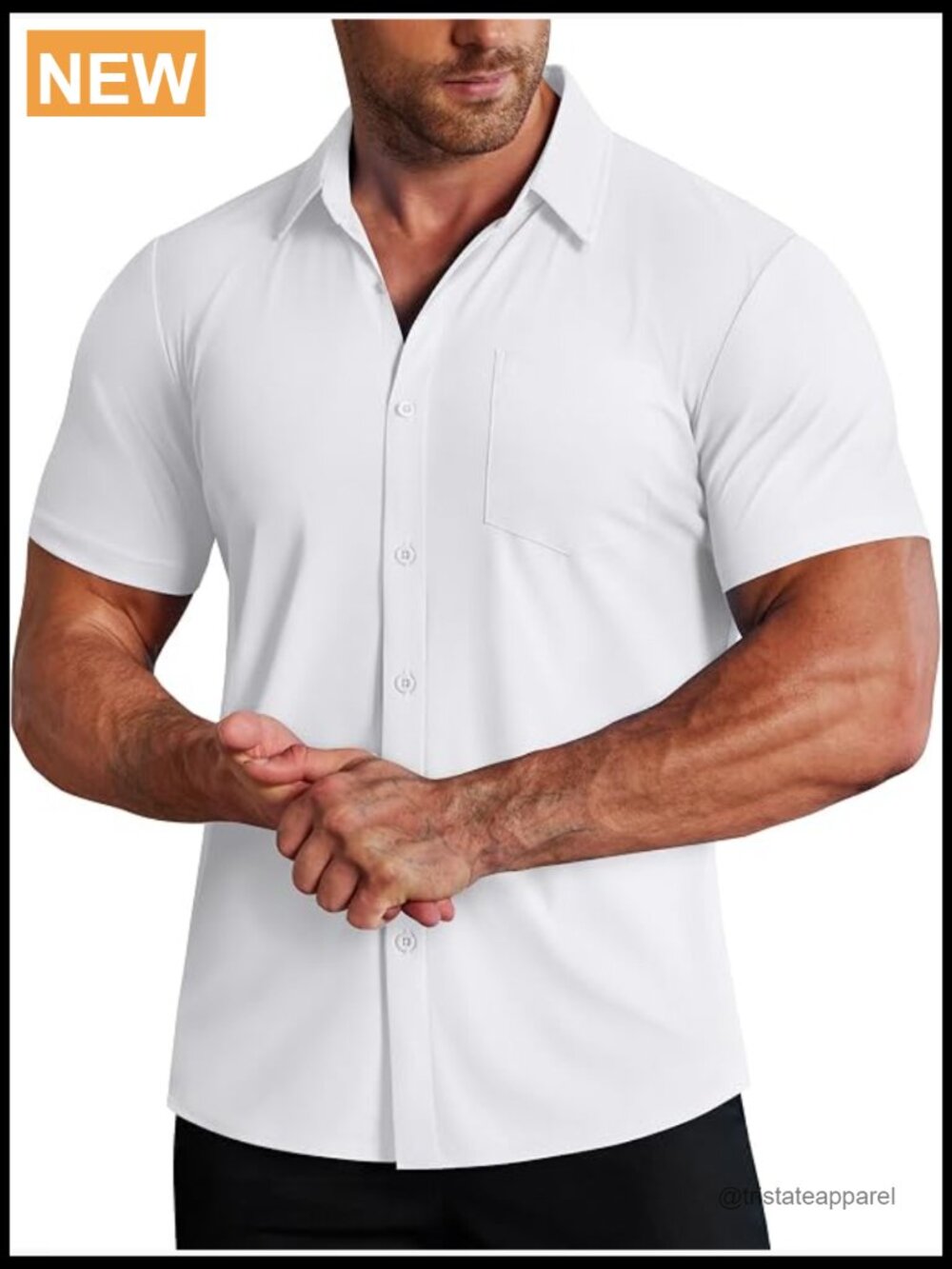 Men's Muscle Fit Stretch Wrinkle-Free Short Sleeve Button Down Shirt - Picture 1 of 6